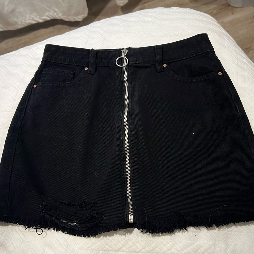 Black denim high waisted mini skirt